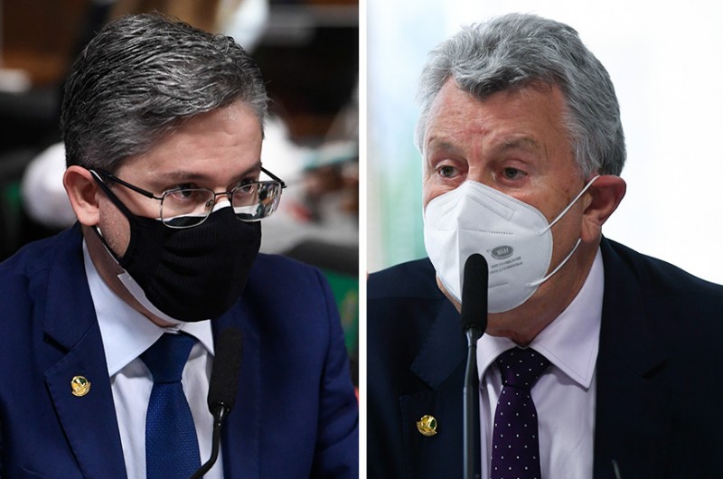 Alessandro Vieira e Luis Carlos Heinze em reunião da CPI na terça-feira - Jefferson Rudy e Edilson Rodrigues/Agência Senado