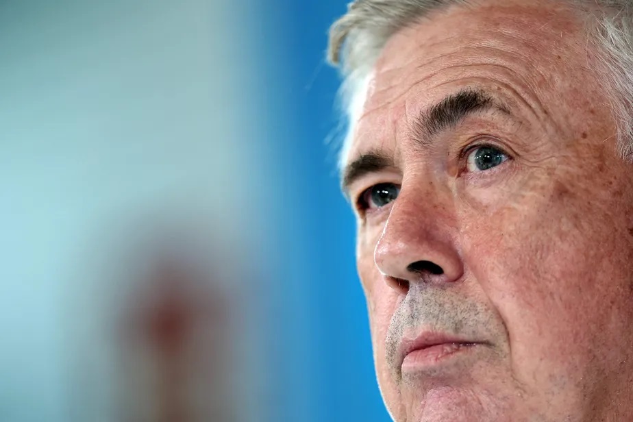 Real Madrid's Italian coach Carlo Ancelotti answers to journalists during a press conference at the Ciudad Real Madrid training complex in Valdebebas, outskirts of Madrid, on September 13, 2022, on the eve of their UEFA Champions League, group F, first le