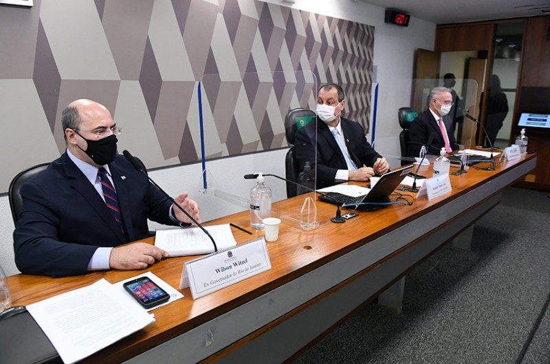 Witzel, Omar Aziz e Renan Calheiros no depoimento desta quarta - Jefferson Rudy/Agência Senado