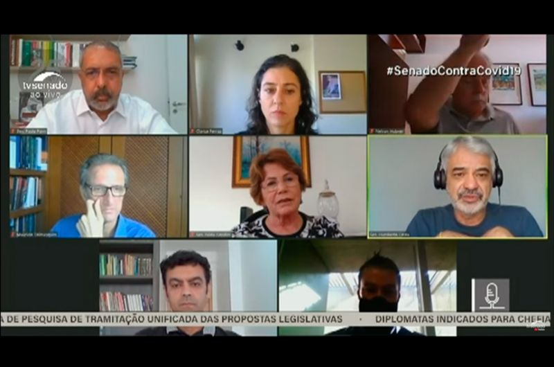 Parlamentares e convidados da reunião remota da Comissão de Direitos Humanos, nesta segunda-feira - Reprodução/Tv Senado