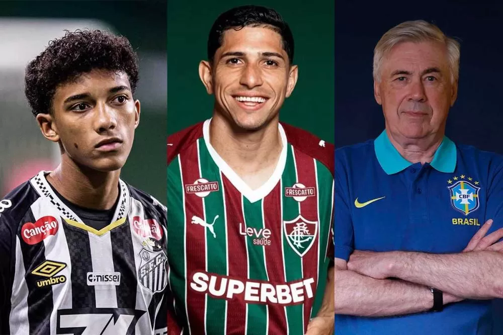 Veja as principais negociações do mercado da bola nesta quinta (22) - Fotos: Raul Baretta / Santos, Lucas Merçon / FFC e Rafael Ribeiro / CBF