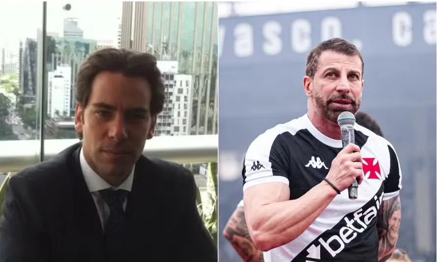 Marcos Lamacchia (esquerda) e o presidente do Vasco, Pedrinho (direita) — Foto: Reprodução/Linkedin e Leandro Amorim/Vasco