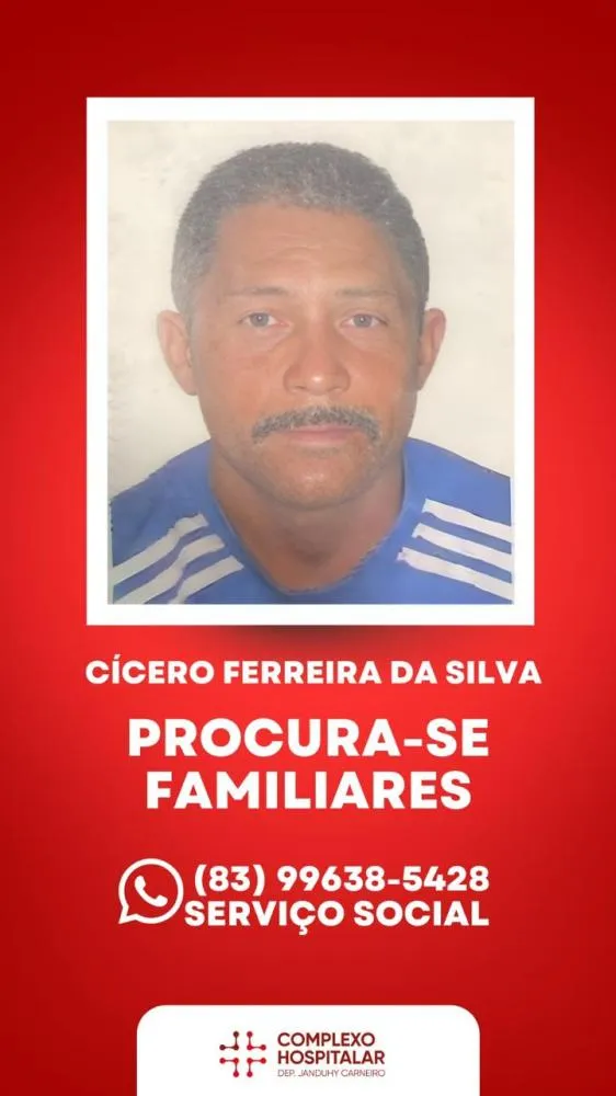 Hospital Regional de Patos busca familiares de paciente vítima de acidente