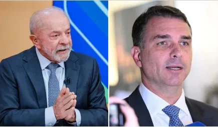 Em um eventual 2º turno, Lula aparece na liderança, com 58%, seguido por Flávio Bolsonaro, com 30% Montagem - Ricardo Stuckert/PR e Edilson Rodrigues/Agência Senado