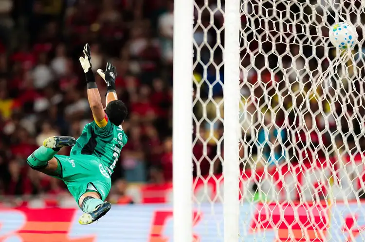 Goleiro do Vitória no gol de Pulgar, do Flamengo (Foto: Gilvan de Souza/Flamengo)