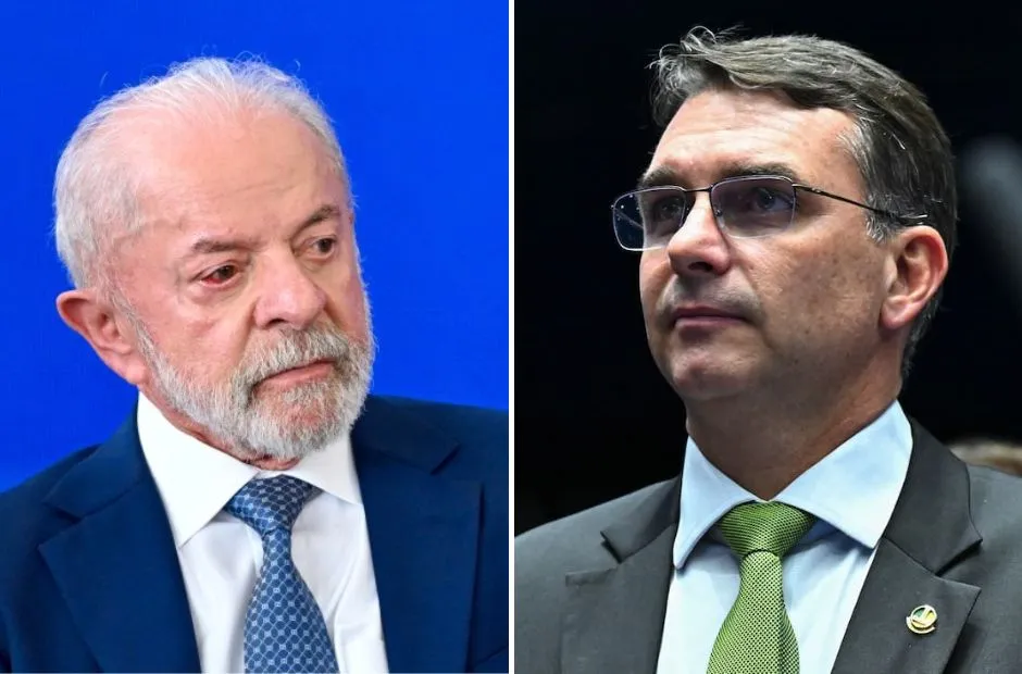 Lula (PT) e Flávio Bolsonaro (PL) polarizam a disputa presidencial - Foto: Evaristo Sa/AFP e Jefferson Rudy/Agência Senado