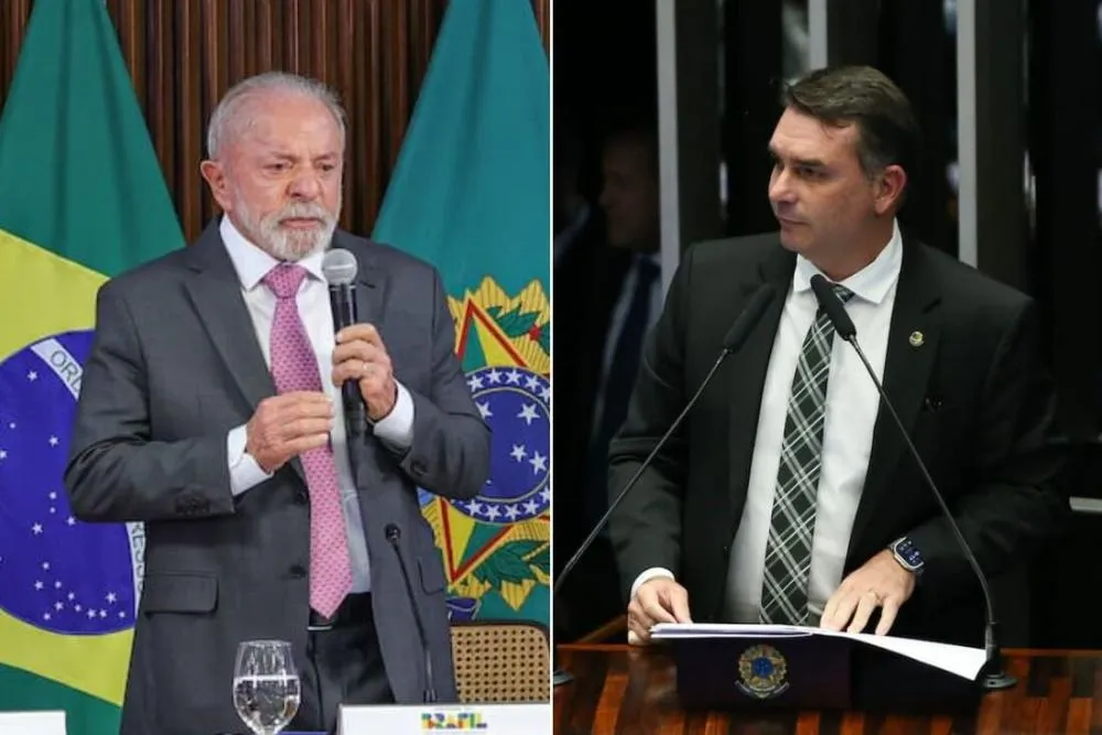 No 1º turno, Lula tem 41% e Flávio Bolsonaro 37%, em empate técnico, aponta BTG/Nexus - Foto: Fabio Rodrigues-Pozzebom e Lula Marques/Agencia Brasil