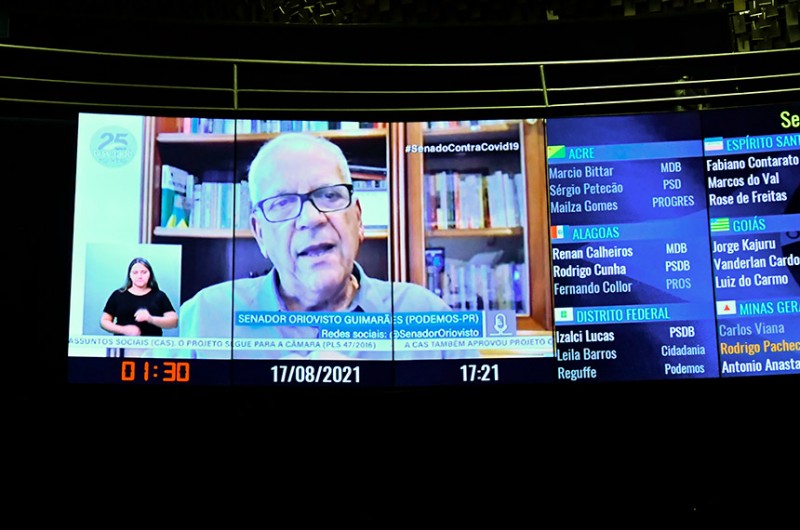 O senador participou da sessão desta terça-feira de forma remota - Waldemir Barreto/Agência Senado