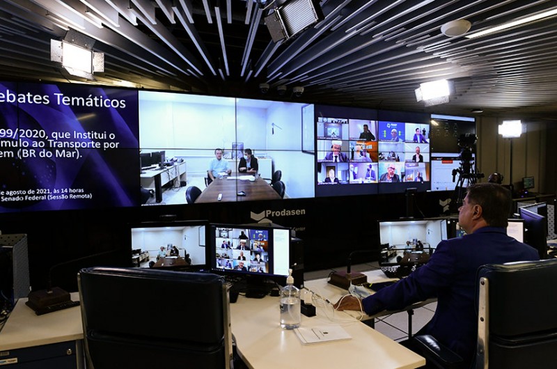 O projeto de lei que institui o Programa de Estímulo ao Transporte por Cabotagem (BR do Mar) foi debatido de forma remota - Roque de Sá/Agência Senado