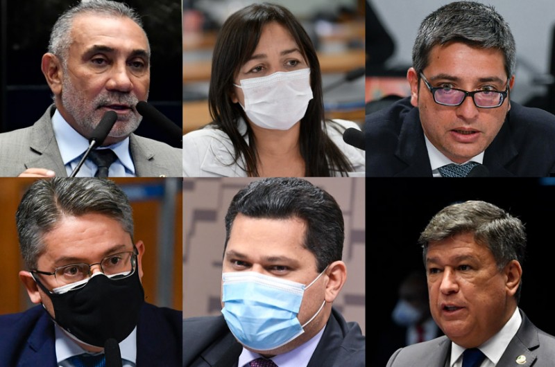 Telmário, Eliziane, Portinho, Alessandro e Viana cobraram de Alcolumbre a votação da indicação de André Mendonça ao STF - Montagem/Agência Senado