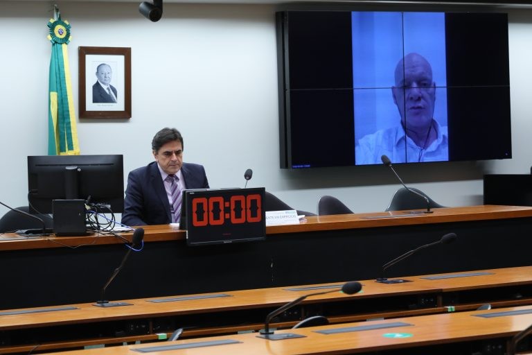 Deputado Domingos Sávio, na mesa, e Sergio de Zen, da Conab (no telão) - (Foto: Cleia Viana/Câmara dos Deputados)