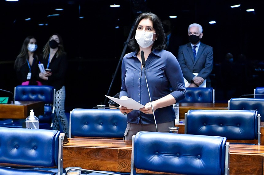 A líder da Bancada Feminina, senadora Simone Tebet (MDB-MS), cobrou a votação urgente do veto parcial ao projeto Fonte: Agência Senado