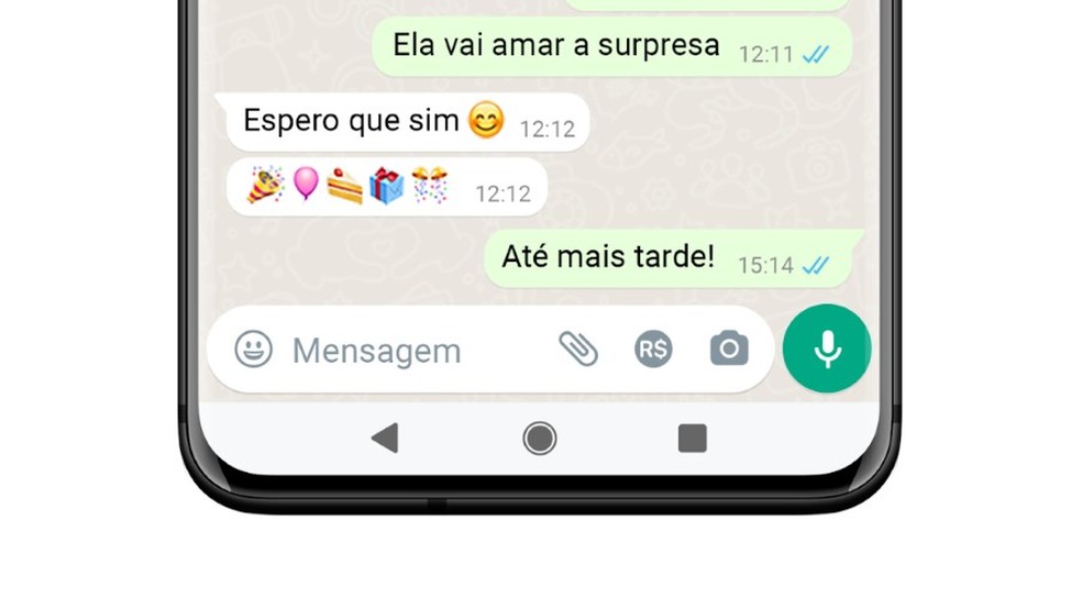 WhatsApp adiciona botão para recurso de pagamentos no campo de texto — Foto: Divulgação/WhatsApp