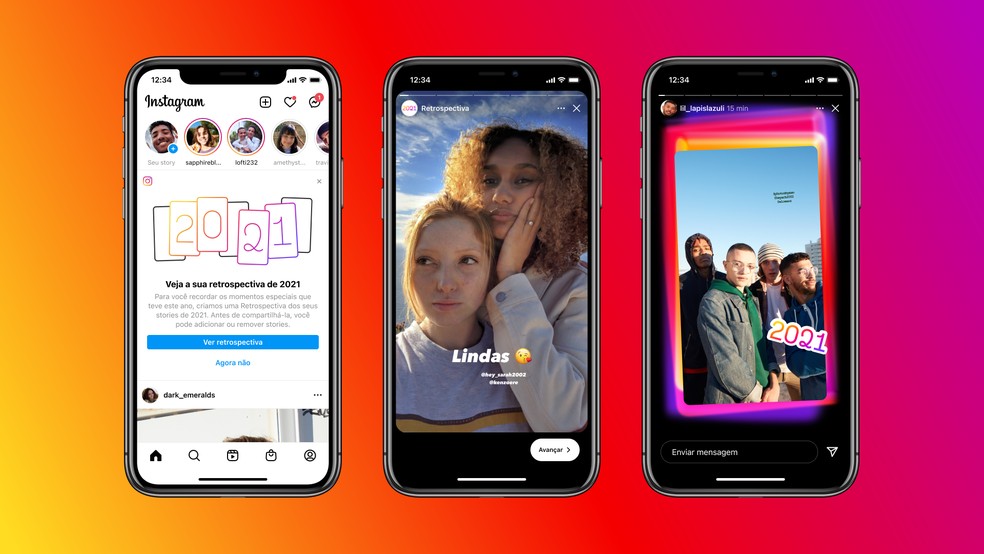 Instagram libera recurso para usuários criarem sua retrospectiva de stories de 2021 — Foto: Divulgação/Instagram
