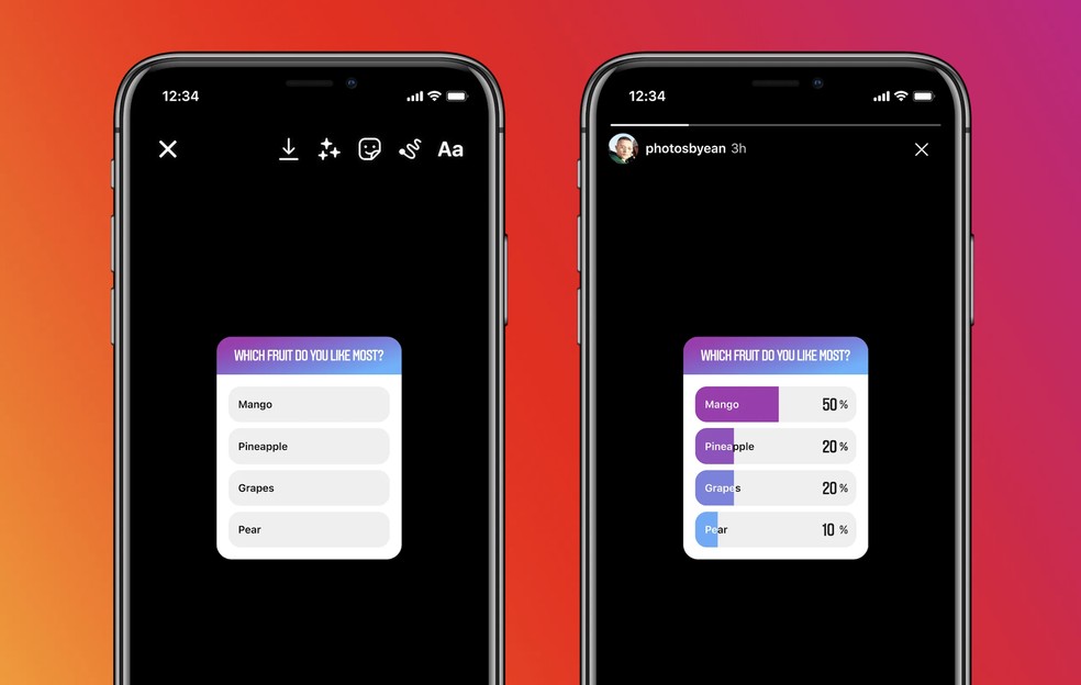Instagram testa nova versão da figurinha de enquete nos stories — Foto: Divulgação/Instagram