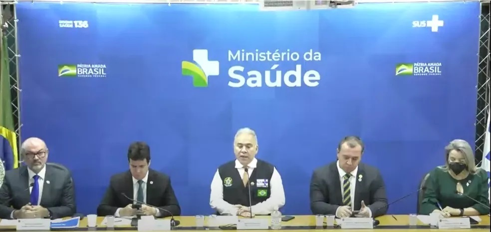 Marcelo Queiroga, ministro da Saúde, em coletiva nesta segunda-feira (18) — Foto: Reprodução