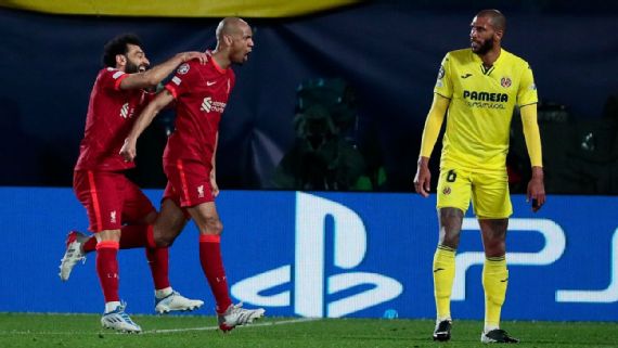 Fabinho comemora após marcar para o Liverpool sobre o Villarreal EFE/Biel Aliño