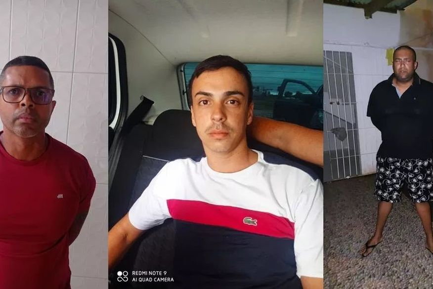 Emerson de Holanda Lira (de vermelho) conseguiu o direito de responder ao processo em liberdade. Wellington Medeiros da Silva Moraes (de branco) e Eliabio Custódio Nepomuceno permanecem presos em Maceió. (Foto: Polícia Civil da Paraíba)
