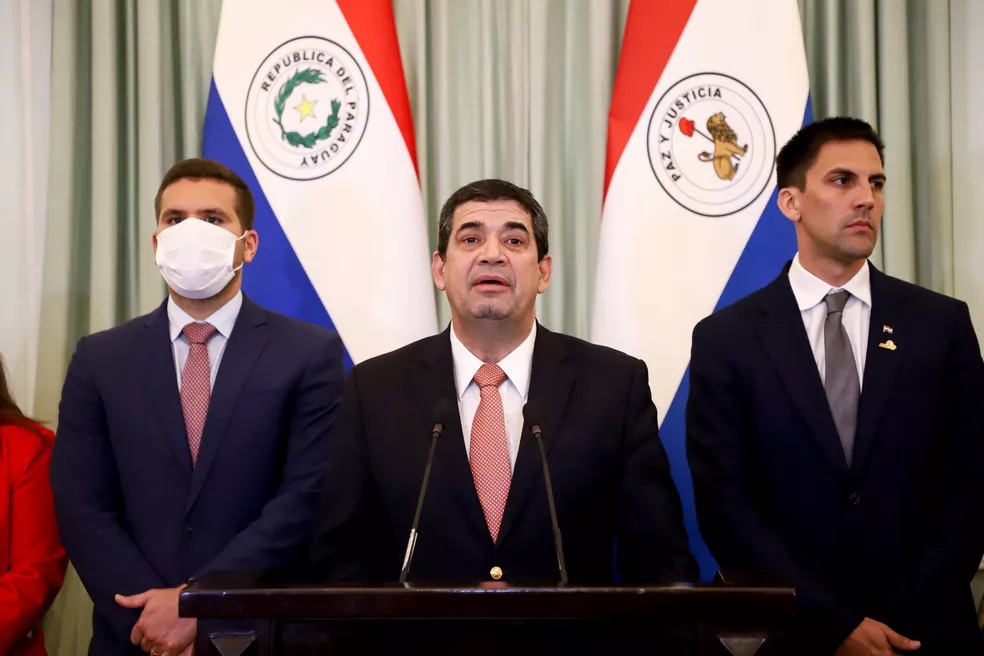 Vice-presidente do Paraguai, Hugo Velázquez, em evento que relançou candidatura do país ao lado de Argentina, Chile e Uruguai para Copa do Mundo de 2030 — Foto: Nathalia Aguilar/EFE